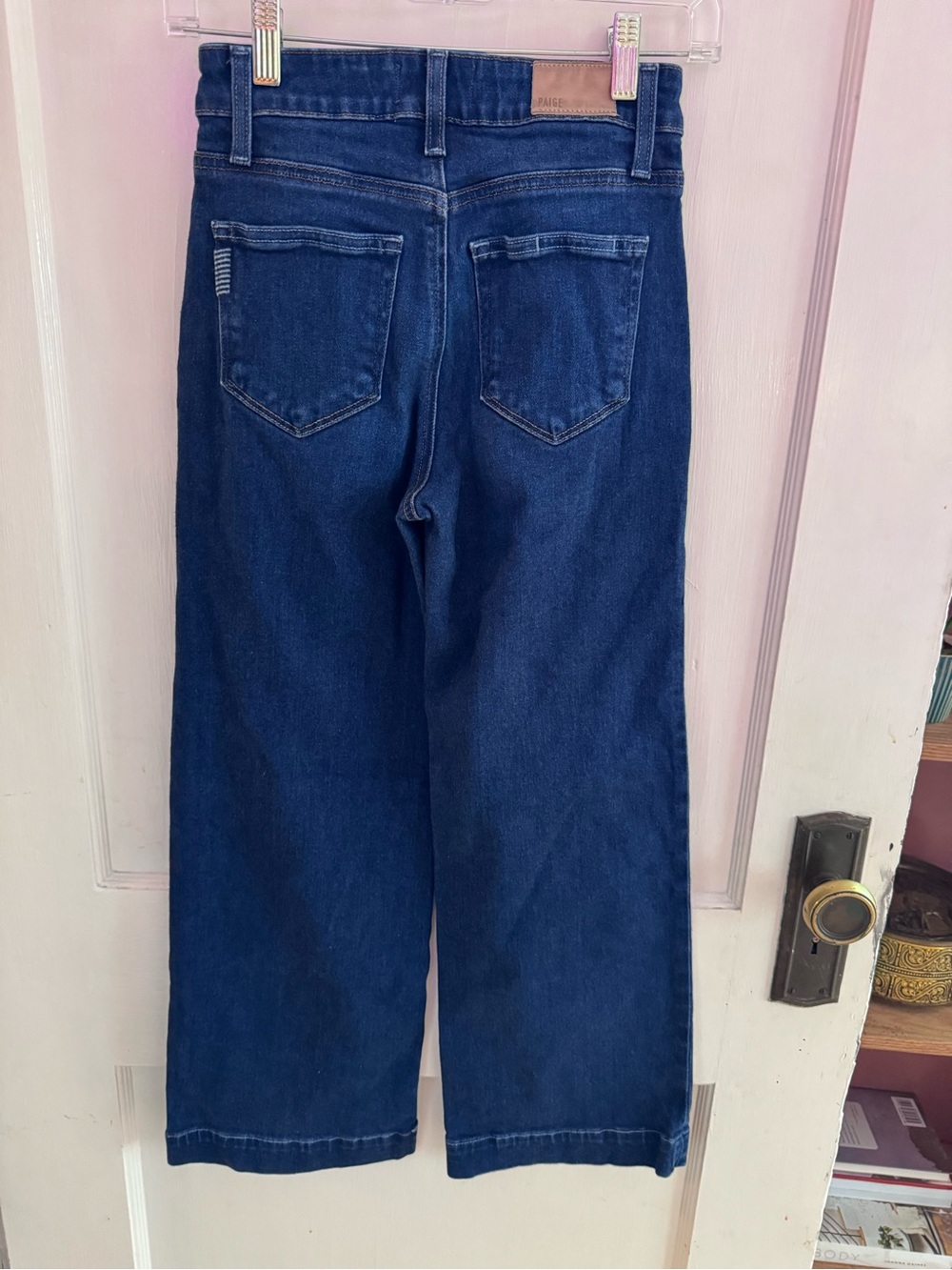 Paige Anessa Wide Leg Cropped High-Rise Jeans in Dark Blue Size 24 - Picture 3 of 8